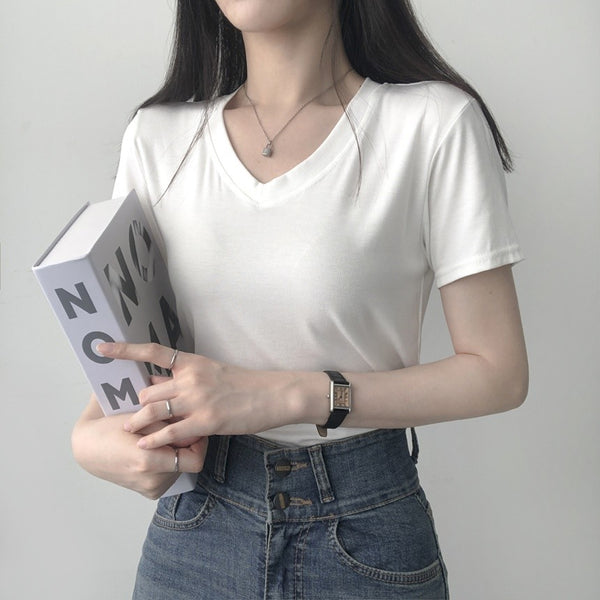 Blusa Camiseta T-shirt Basica lisa Simples Gola V
