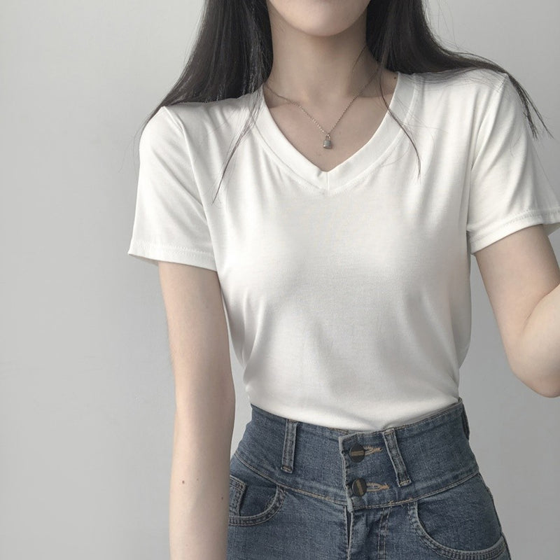 Blusa Camiseta T-shirt Basica lisa Simples Gola V