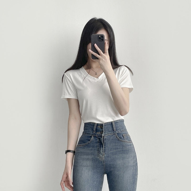 Blusa Camiseta T-shirt Basica lisa Simples Gola V