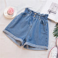 Shorts Jeans Feminino Cintura Alta Verão - Casual, Solto, com Barra Dobrada