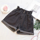 Shorts Jeans Feminino Cintura Alta Verão - Casual, Solto, com Barra Dobrada