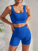 Conjunto de Yoga Sem Costura para Mulheres: Top Cropped e Shorts de Cintura Alta para Atividades Físicas