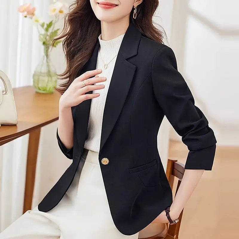 Blazer Feminino Elegante Estilo Ocidental – Slim, Sofisticado e Versátil para Outono e Primavera