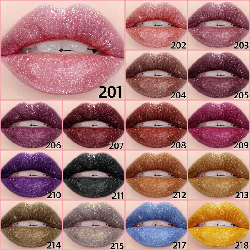 Gloss Labial Glitter 18 Cores - Longa Duração, à Prova d'Água, Hidratante e Multifuncional