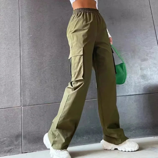 Calça Jogger Feminina Casual Elegante Cintura Alta Oversized Cargo