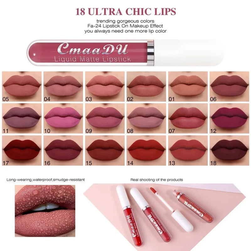 Batom Líquido Matte Aveludado e Duradouro à Prova d'Água Gloss