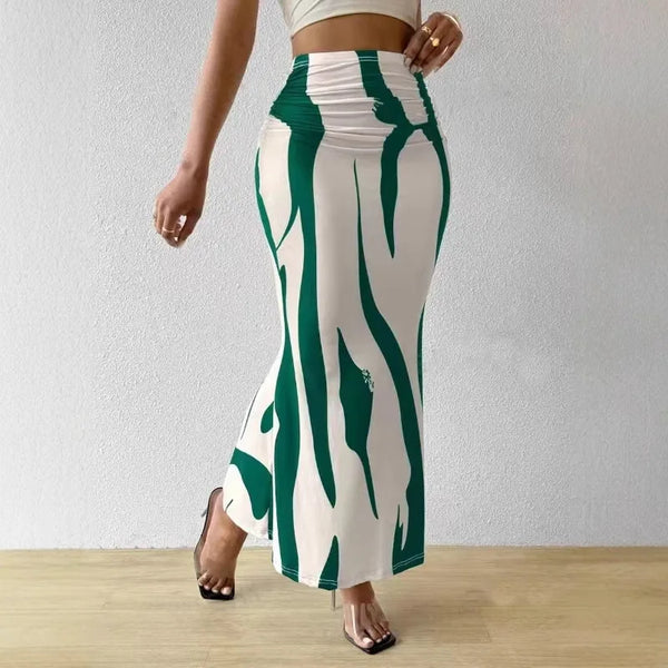 Saia Midi Plissada Estampada - Estilo Casual Chic com Cintura Alta e Design Geométrico