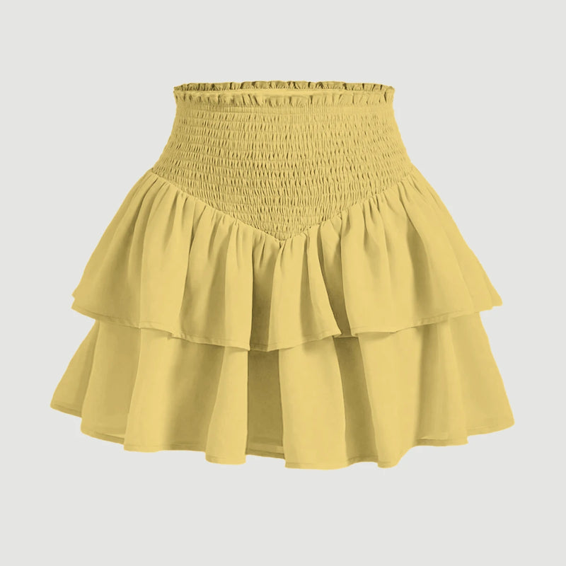 Saias Femininas Mia Muse – Mini Saia Preppy Cintura Alta, Camadas Elegantes para Todas as Estações
