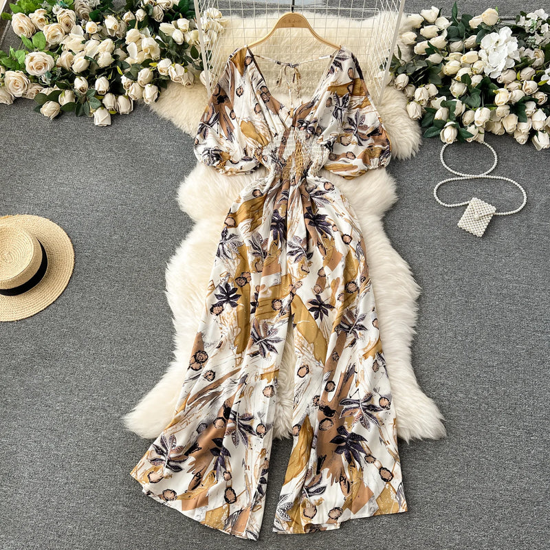 Macacão Feminino Floral com Decote V, Mangas Dolman e Cintura Ajustada – Elegância e Conforto