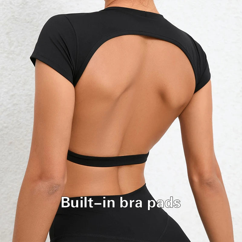 Camisa Esportiva Feminina Hearuisavy – Respirável, Estilo Aberto nas Costas, Ideal para Treino e Yoga
