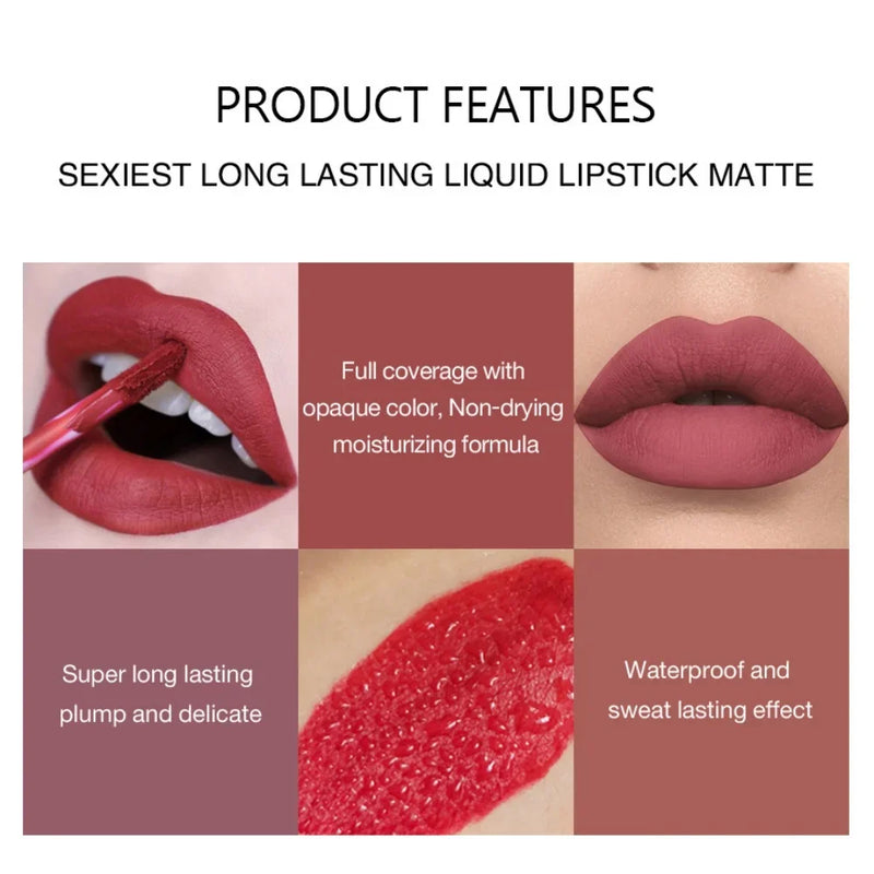 Batom Líquido Matte Aveludado e Duradouro à Prova d'Água Gloss