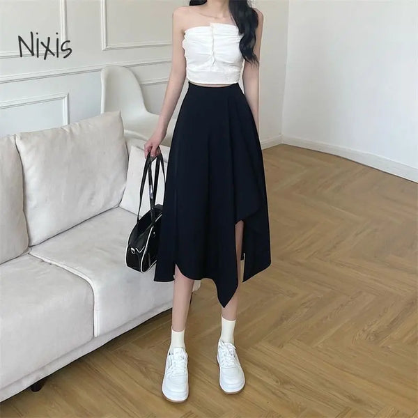 Saia Preta Elegante Feminina - Cintura Alta, Leve e Vintage Y2K