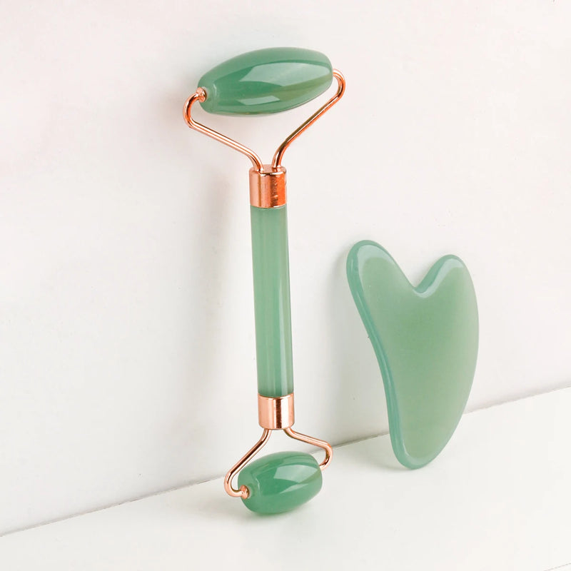 Kit 2 Peças - Rolo Massageador Gua Sha Dupla Face de Pedra Natural