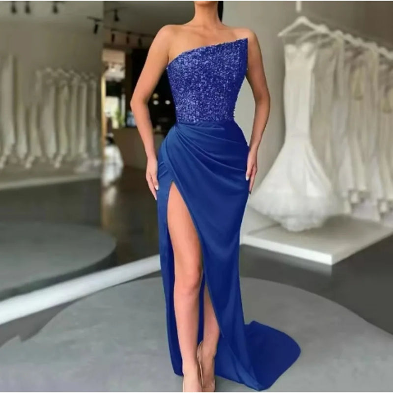 Vestido de Festa Longo Sem Manga Chiffon Brilhante