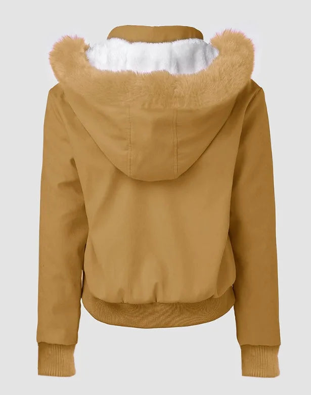 Jaqueta Feminina Streetwear Outono/Inverno com Capuz, Zíper e Manga Longa