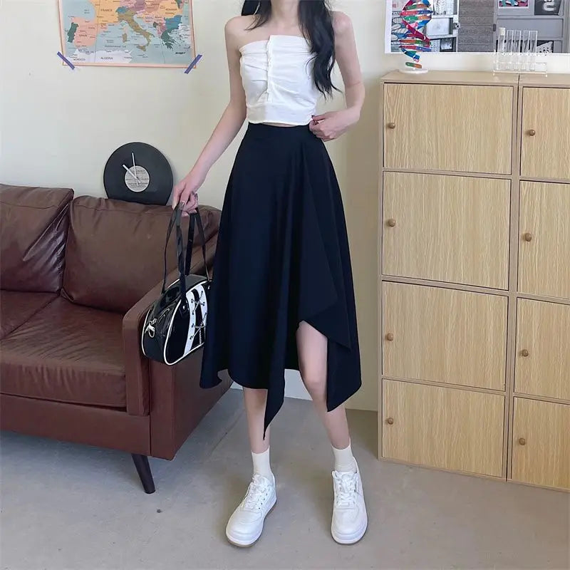 Saia Preta Elegante Feminina - Cintura Alta, Leve e Vintage Y2K