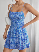 Vestido Feminino Sexy Floral, Decote Aberto, Curto, Moda Praia e Verão