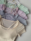 Conjunto Feminino de Treino Pilates e Yoga – Top Esportivo de Secagem Rápida, Respirável e Conforto Premium