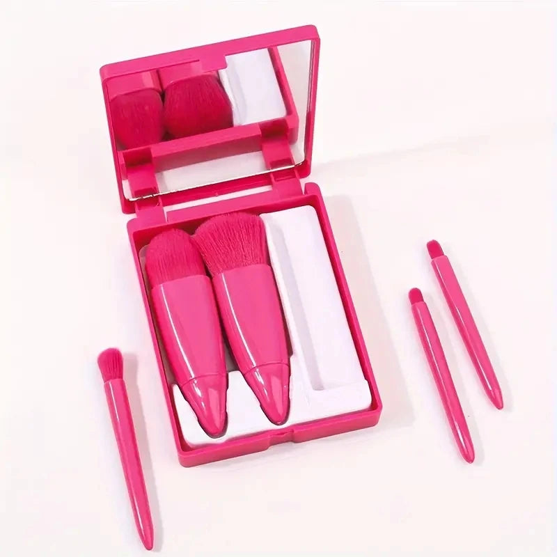 Kit 5 Peças Pincéis e Espelho Compacto