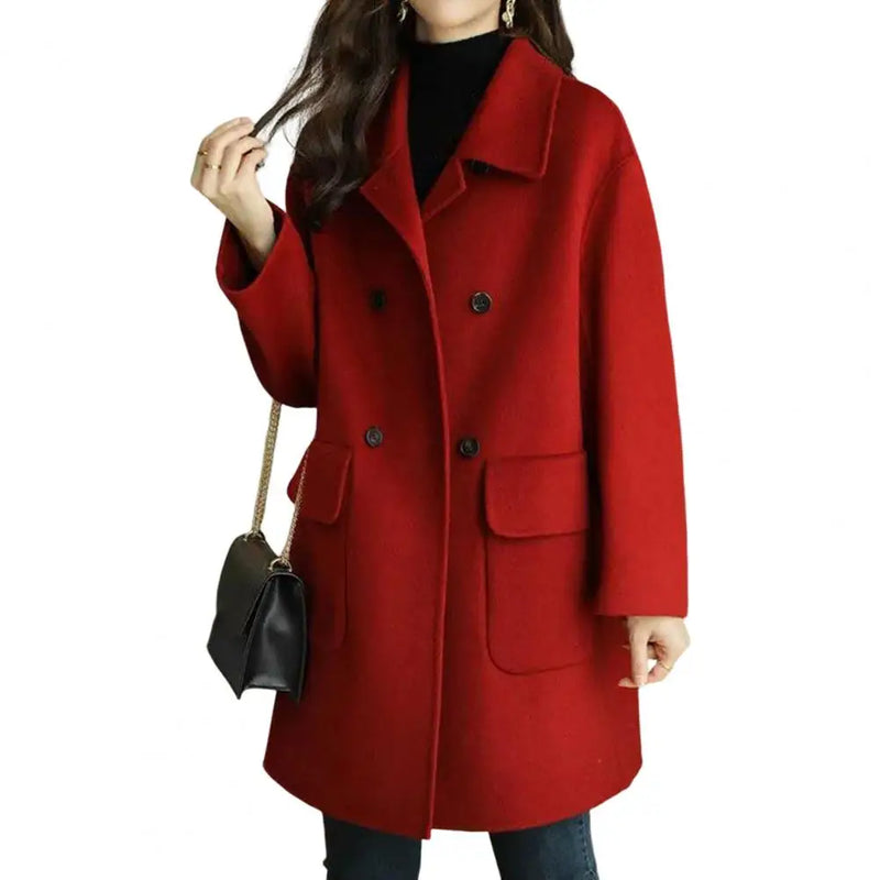 Casaco Feminino de Inverno Elegante com Bolsos, Cor Sólida e Design Moderno