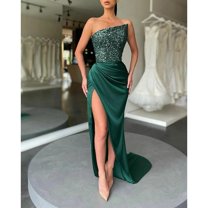 Vestido de Festa Longo Sem Manga Chiffon Brilhante