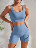 Conjunto de Yoga Sem Costura para Mulheres: Top Cropped e Shorts de Cintura Alta para Atividades Físicas