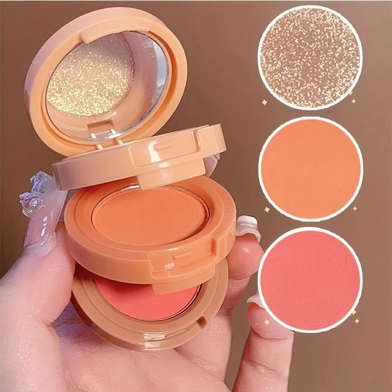 Paleta de Maquiagem 3 em 1: Blush, Iluminador e Contorno com Textura Matte e Cintilante