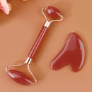 Kit 2 Peças - Rolo Massageador Gua Sha Dupla Face de Pedra Natural