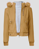 Jaqueta Feminina Streetwear Outono/Inverno com Capuz, Zíper e Manga Longa