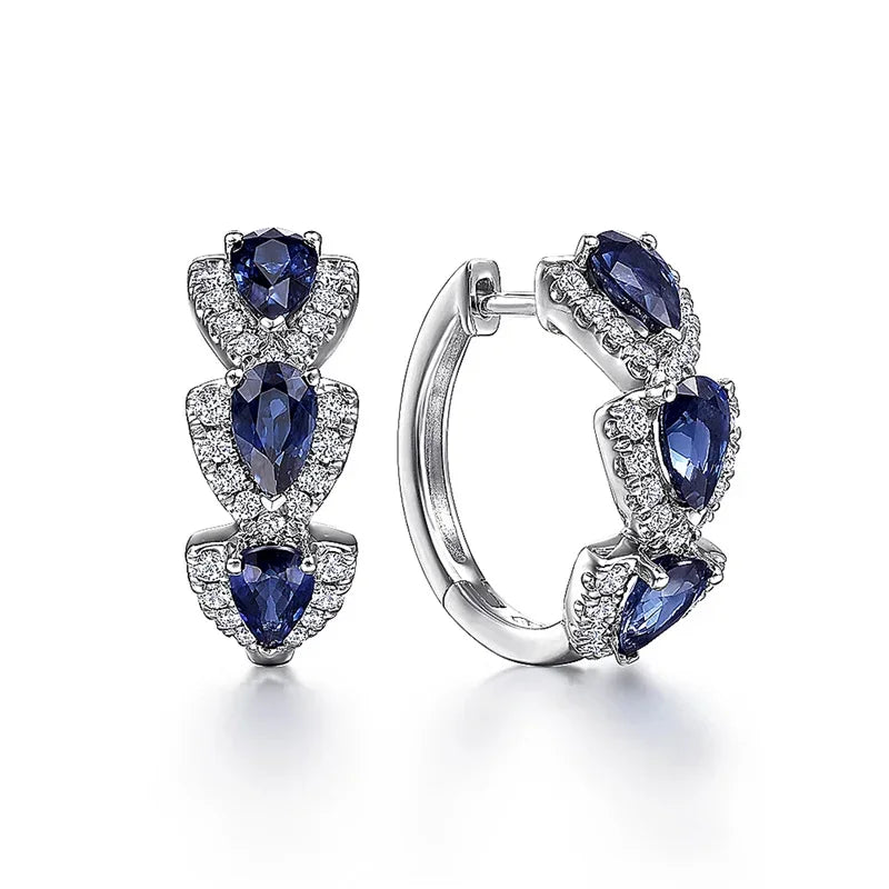 Brincos de Argola Luxuosos com Zircônia Azul – Elegância para Festas, Casamentos e Presentes