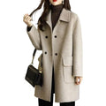 Casaco Feminino de Inverno Elegante com Bolsos, Cor Sólida e Design Moderno