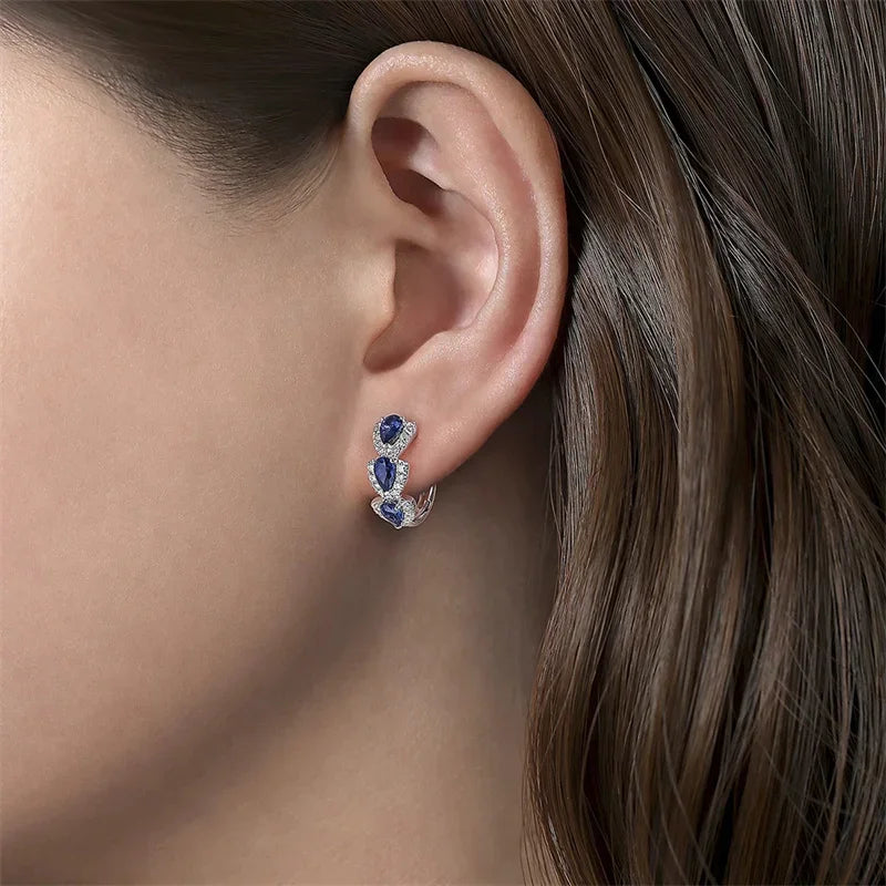 Brincos de Argola Luxuosos com Zircônia Azul – Elegância para Festas, Casamentos e Presentes