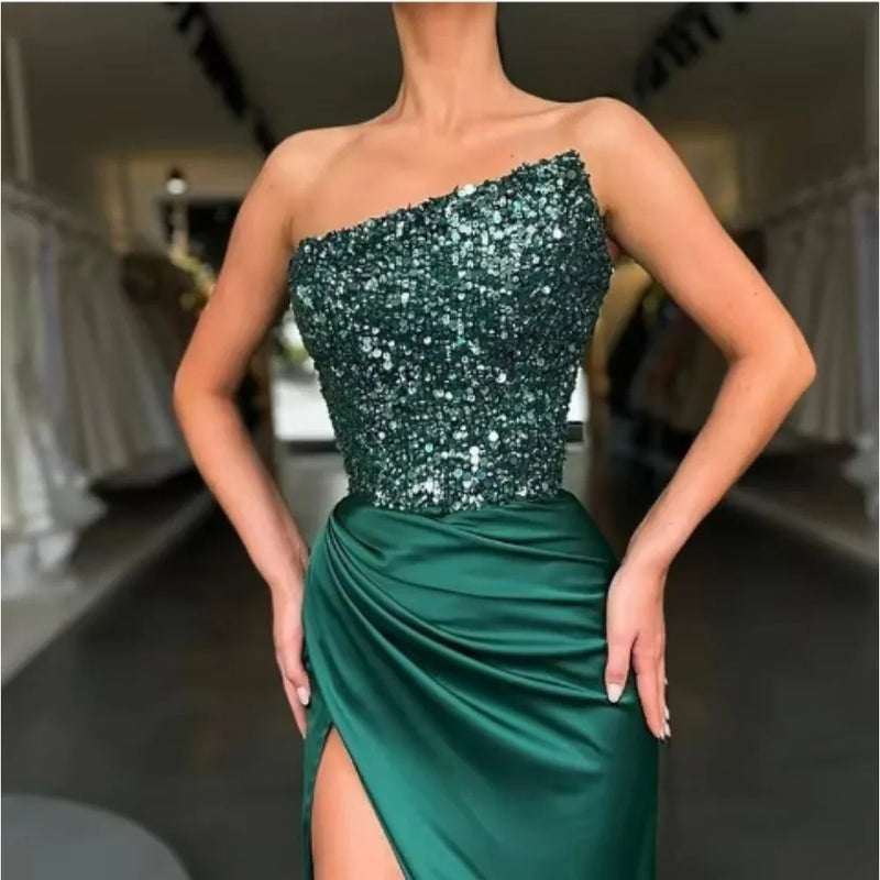 Vestido de Festa Longo Sem Manga Chiffon Brilhante