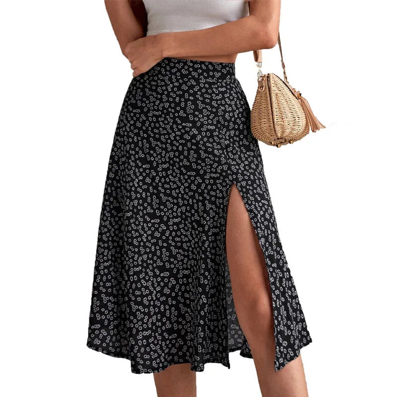 Saia Elegante Estampada Feminina – com Fenda, Midi, Perfeita para o Verão