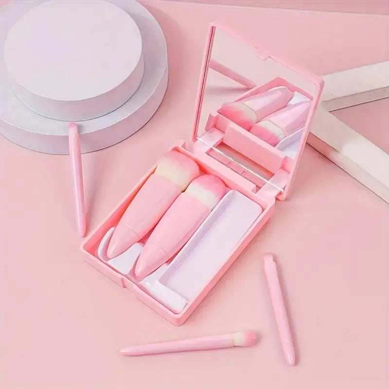 Kit 5 Peças Pincéis e Espelho Compacto