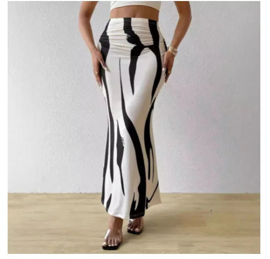 Saia Midi Plissada Estampada - Estilo Casual Chic com Cintura Alta e Design Geométrico