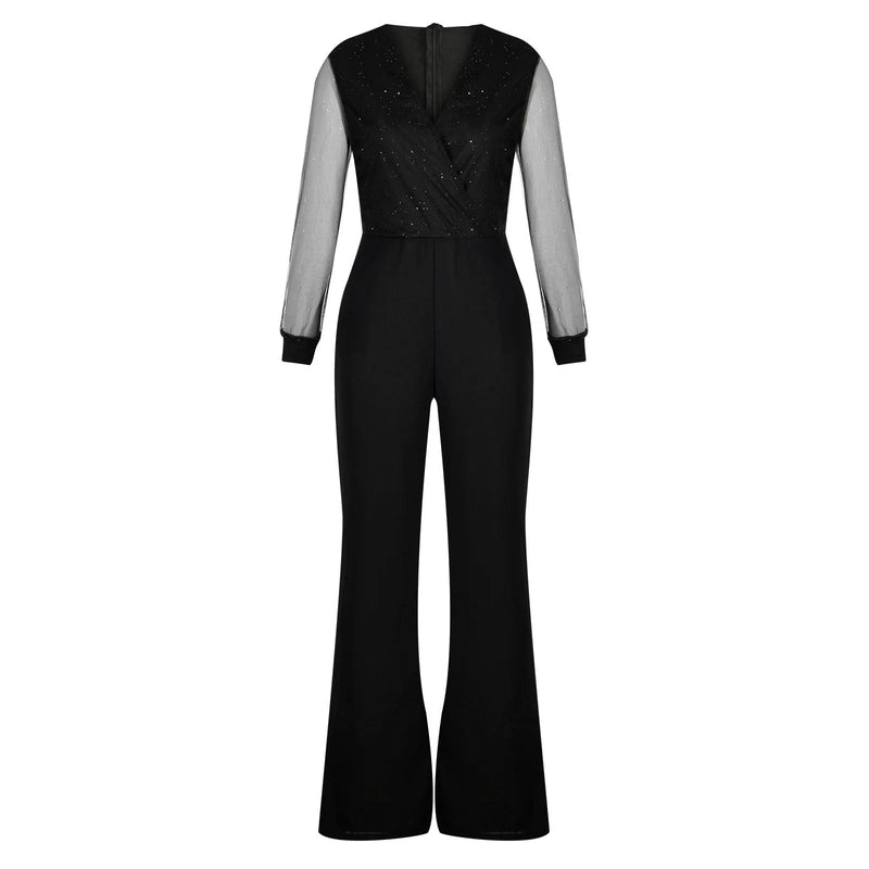 Macacão Feminino Casual Comprido Chiffon Preto