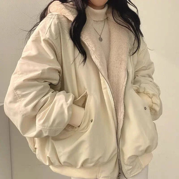 Casaco Feminino Outono/Inverno: Parka Forrada com Capuz, Estilo Coreano, Confortável e Elegante