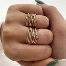 Anel Duplo Cruzado Feminino em Aço Inoxidável Banhado a Ouro – Design Luxuoso com Zircônia