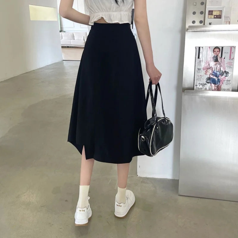 Saia Preta Elegante Feminina - Cintura Alta, Leve e Vintage Y2K