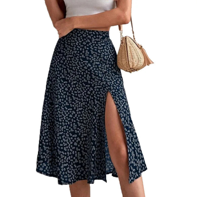 Saia Elegante Estampada Feminina – com Fenda, Midi, Perfeita para o Verão