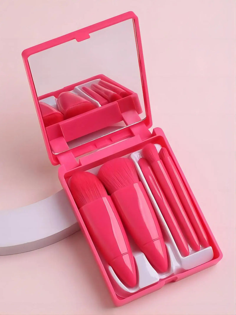 Kit 5 Peças Pincéis e Espelho Compacto