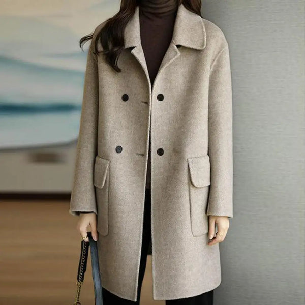 Casaco Feminino de Inverno Elegante com Bolsos, Cor Sólida e Design Moderno