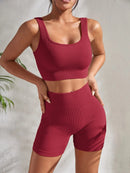 Conjunto de Yoga Sem Costura para Mulheres: Top Cropped e Shorts de Cintura Alta para Atividades Físicas