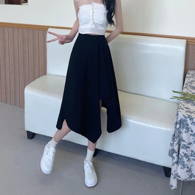 Saia Preta Elegante Feminina - Cintura Alta, Leve e Vintage Y2K