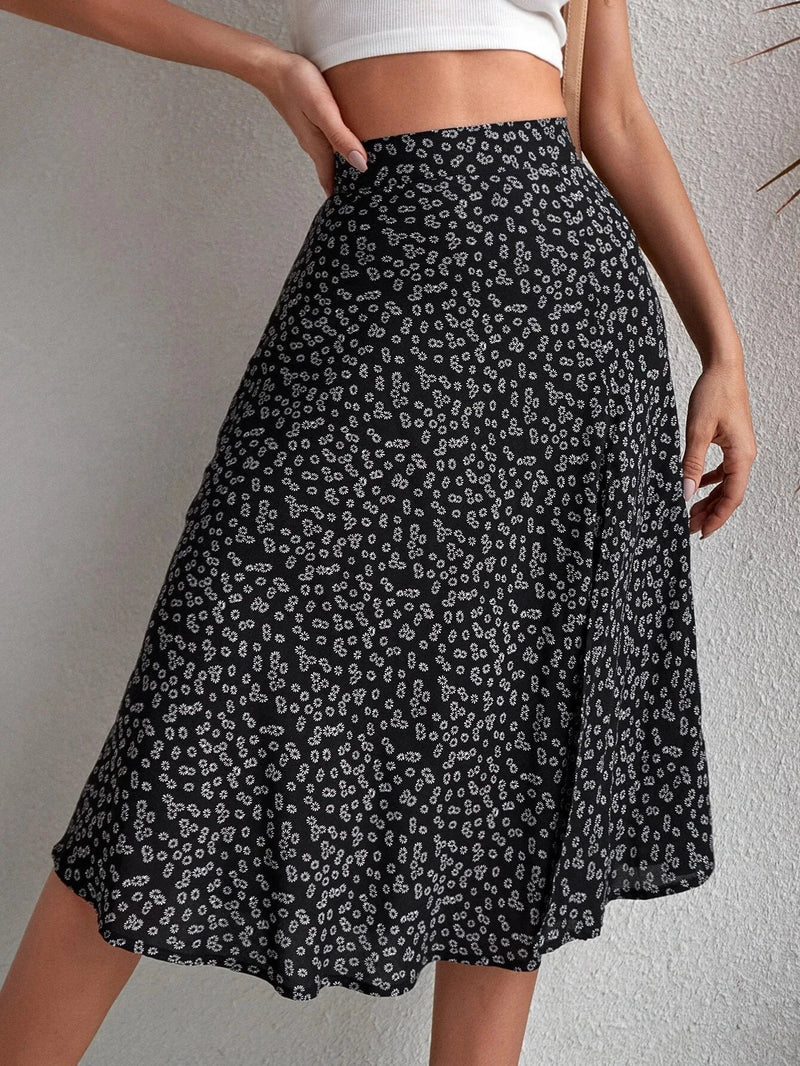 Saia Elegante Estampada Feminina – com Fenda, Midi, Perfeita para o Verão