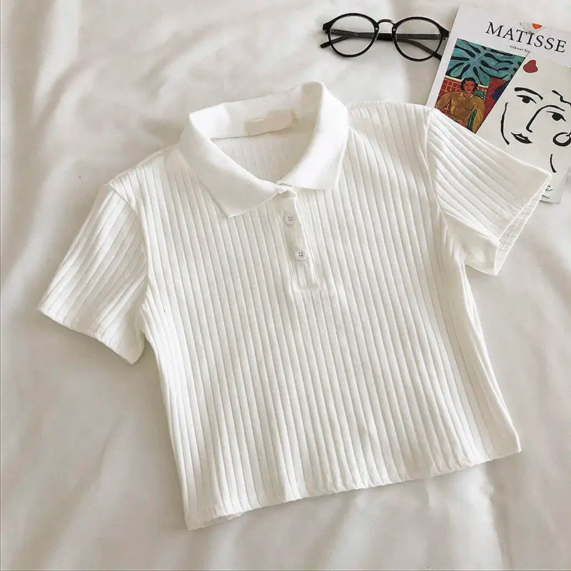 Blusa Feminina Cropped Polo de Malha – Juvenil, Casual e Elegante