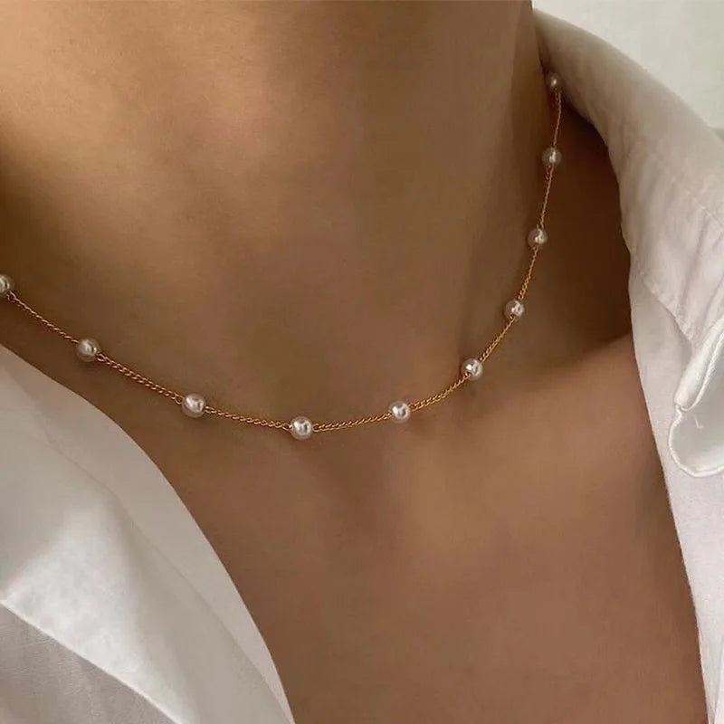 Kit com 3 Colares Femininos – Pérolas & Coração em Ouro 14K, Elegância à Prova d’Água