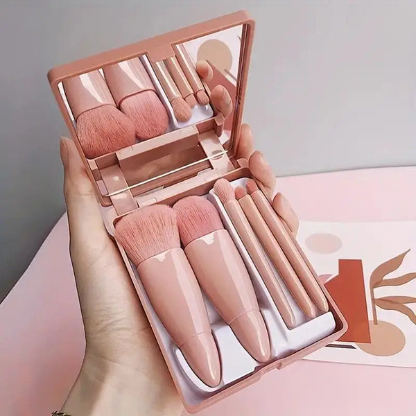 Kit 5 Peças Pincéis e Espelho Compacto