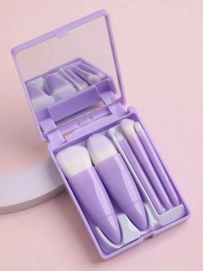 Kit 5 Peças Pincéis e Espelho Compacto